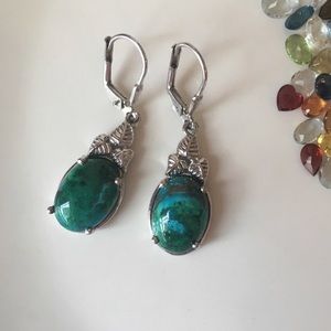 Genuine Mohave Green turquoise earrings 925